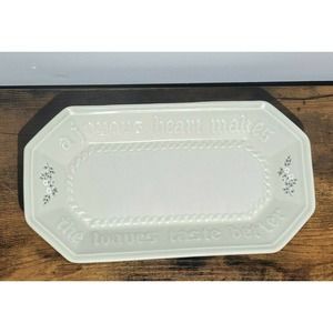 Pfaltzgraff HERITAGE White Stoneware Bread Tray 528 A "Joyous Heart.." Embossed